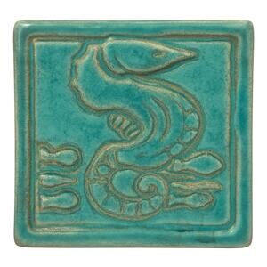 Pewabic Detroit Seahorse Tile 2003 Centennial Rich Aqua Glaze 4x4 Arts Crafts